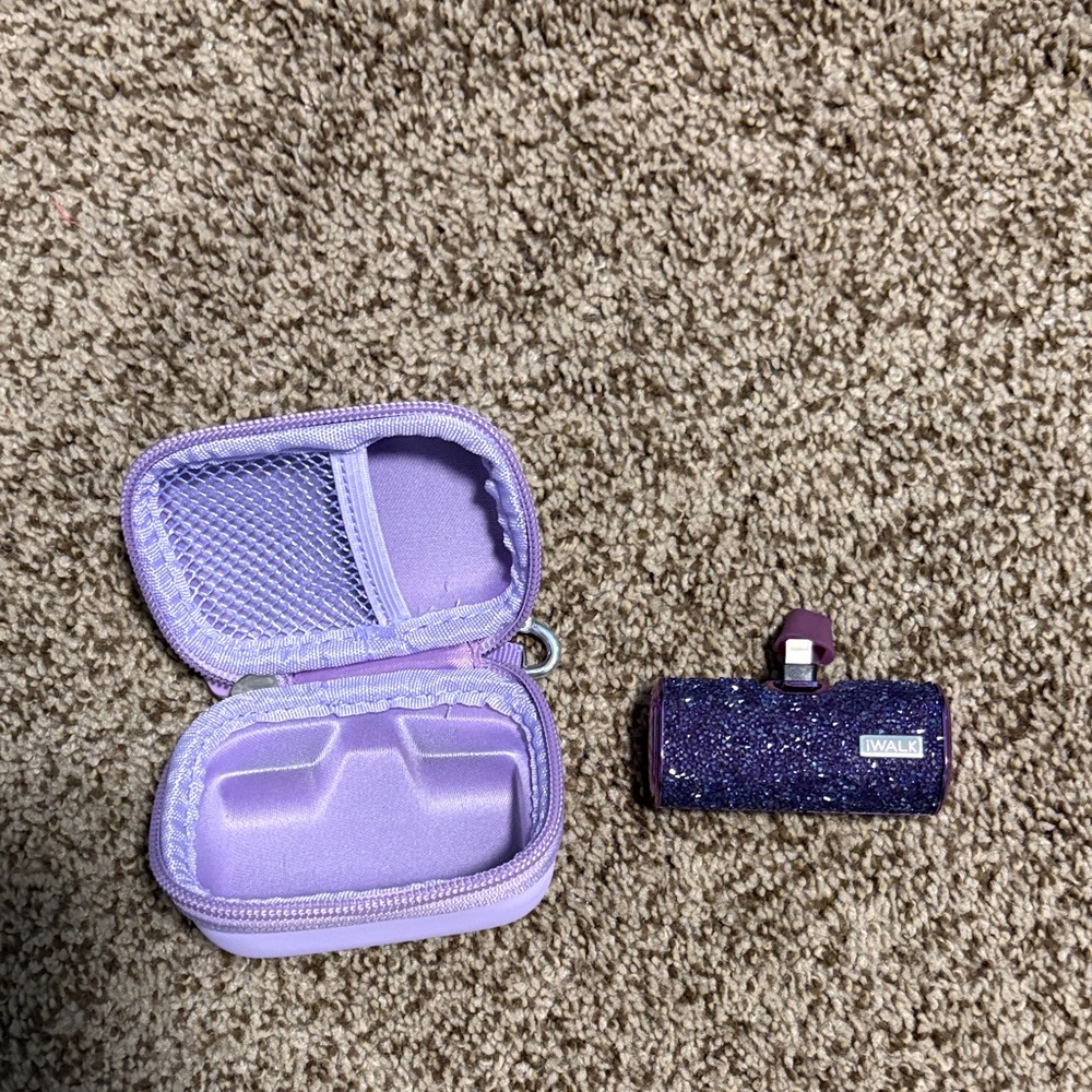 Purple Glittery Portable cordless charger with Case
